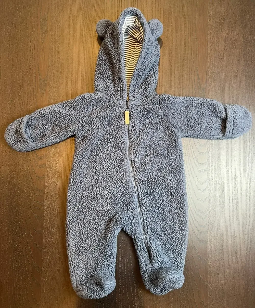 Carter's Baby Boy Navy Blue Teddy Bear Romper unisex 3 Months Sherpa Snowsuit